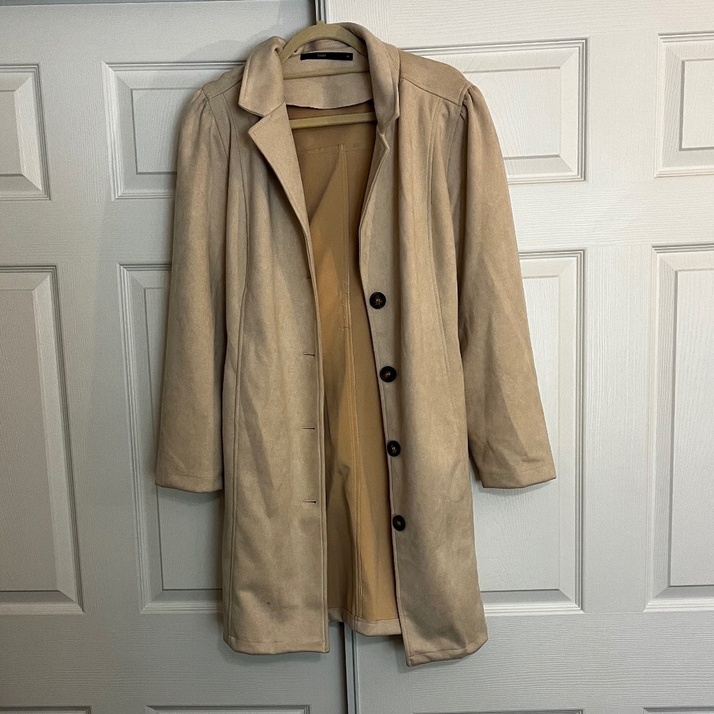Light Cream Faux Suede Trench Coat